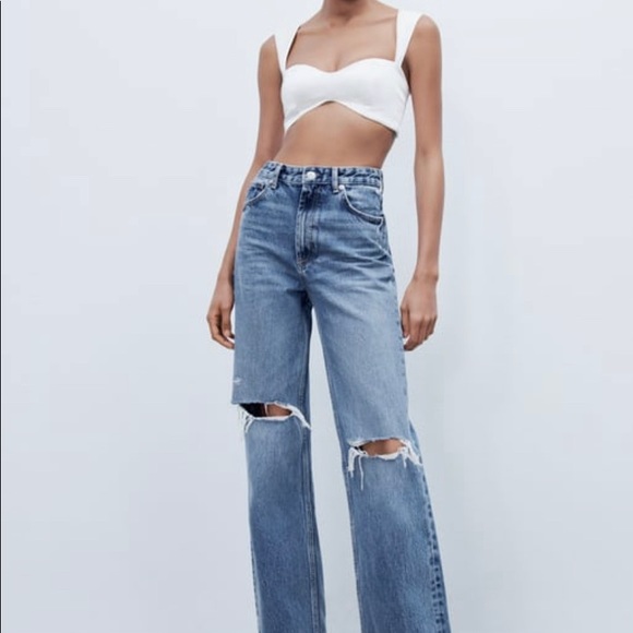 Zara Denim - ZARA Women’s RIPPED WIDE LEG JEANS - 4